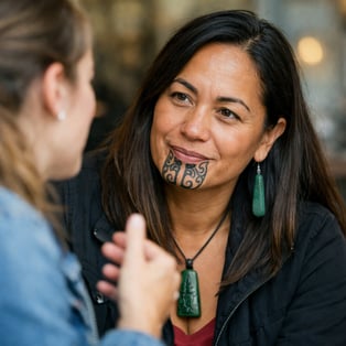 photographic adult woman maori listening to another female talk to her